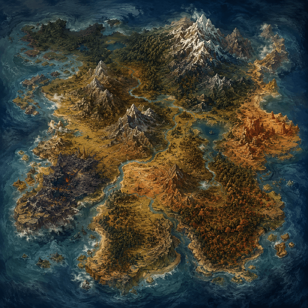 Painterly fantasy fictional map style
